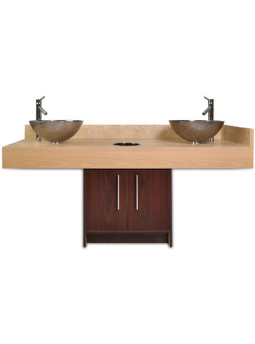 Contemporary Island Double Sink with Glass Bowl 