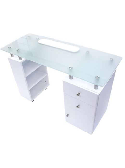 Glass Top Nail Table White 