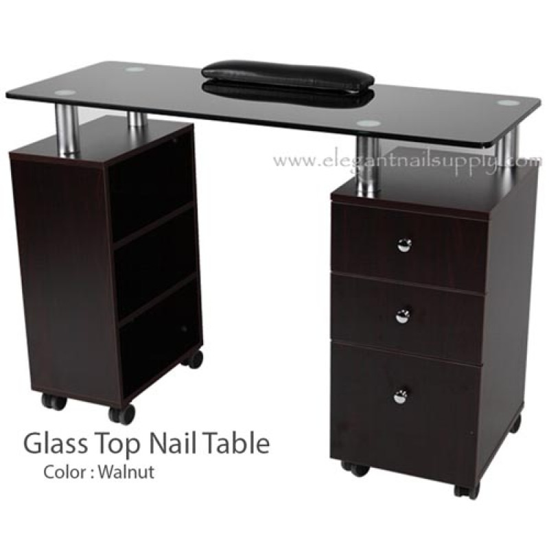 Glass Top Nail Table Black 