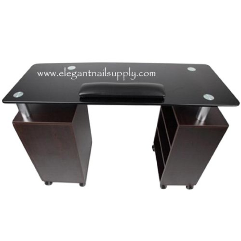 Glass Top Nail Table Black 
